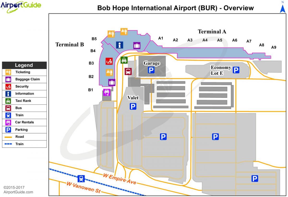 mapa lotnisko Bob Hope 