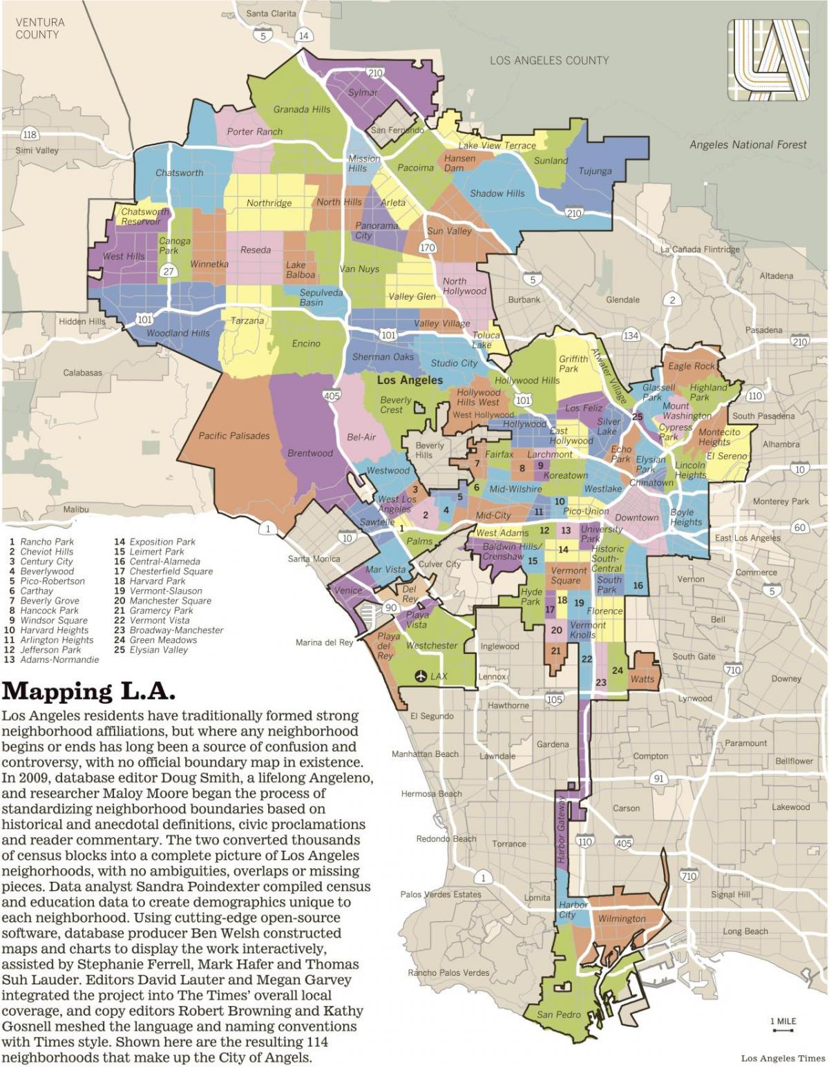 mapa dzielnicy dzielnice Los Angeles 