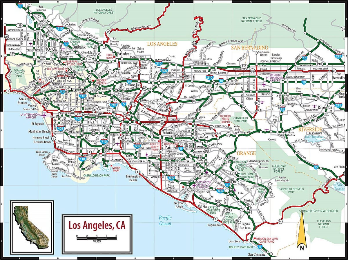 mapa Los Angeles drodze