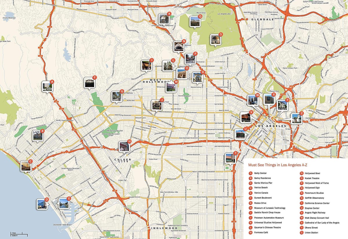 mapa Los Angeles zabytki