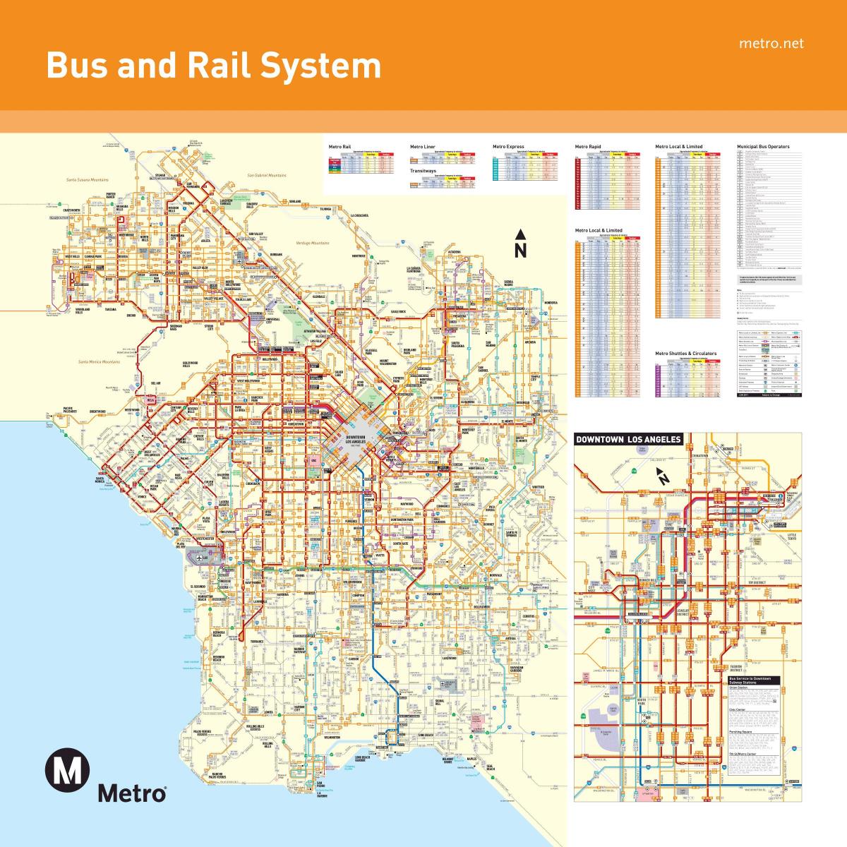 Linie autobusowe w Los Angeles mapę