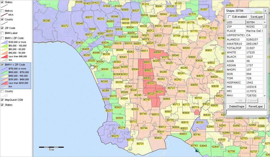 Los Angeles indeks mapa