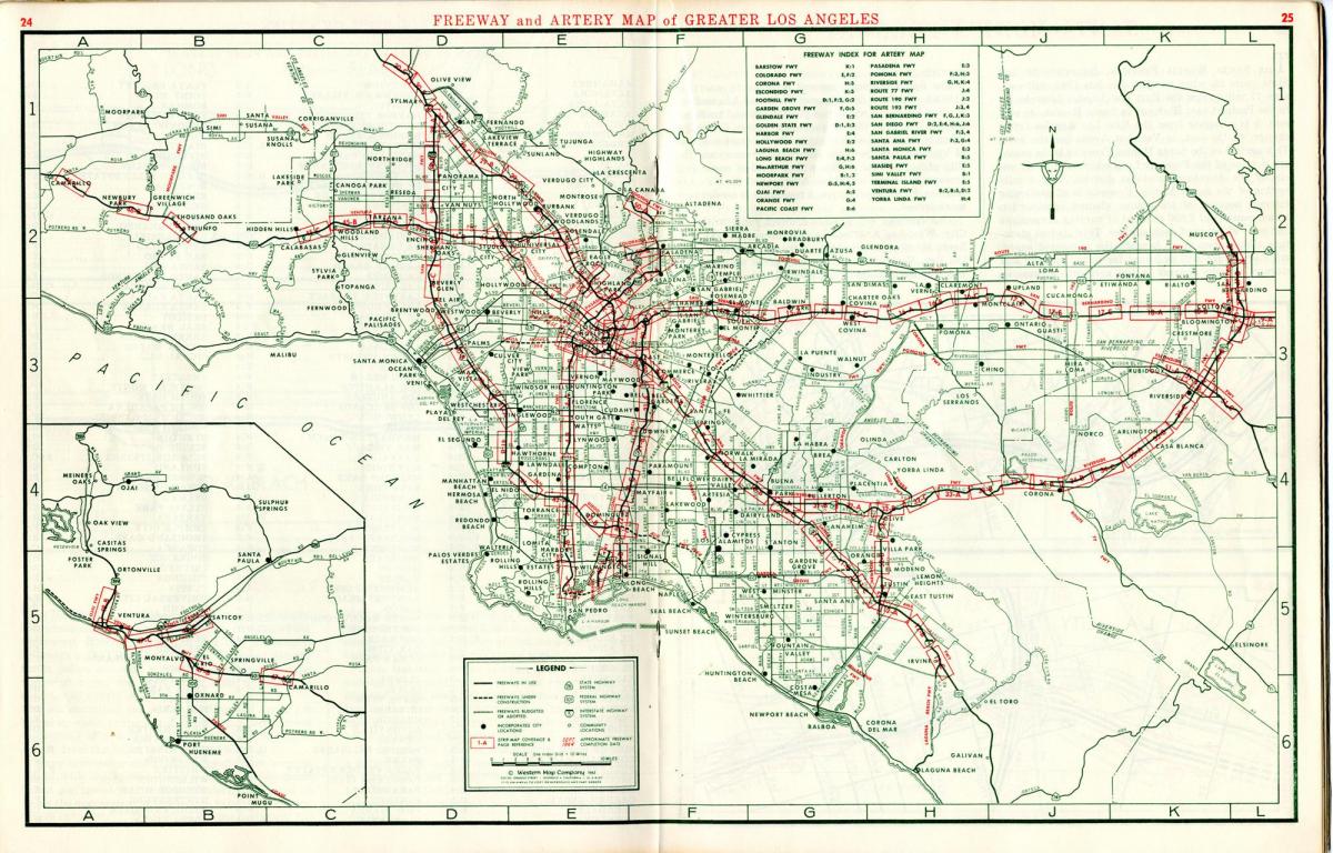 mapa Los Angeles na mapie 1940