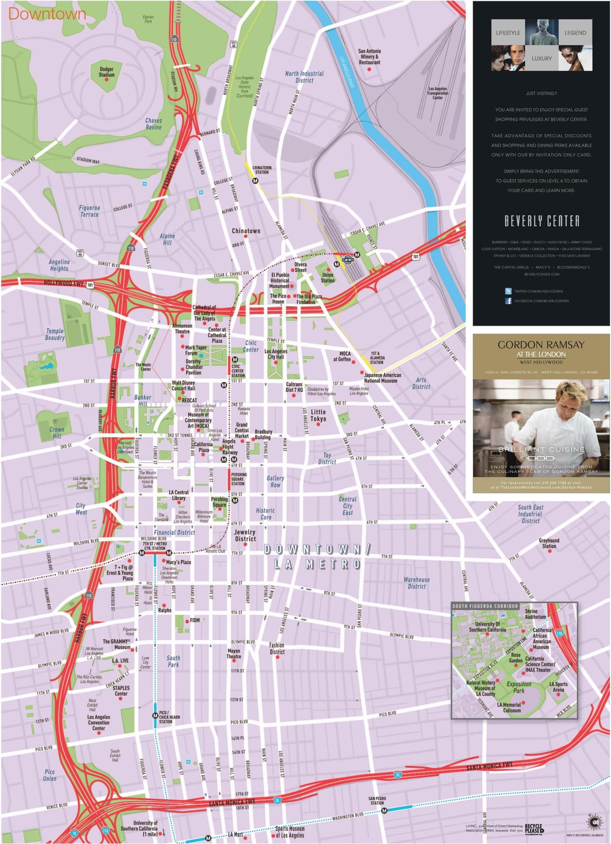 mapa centrum miasta Los Angeles
