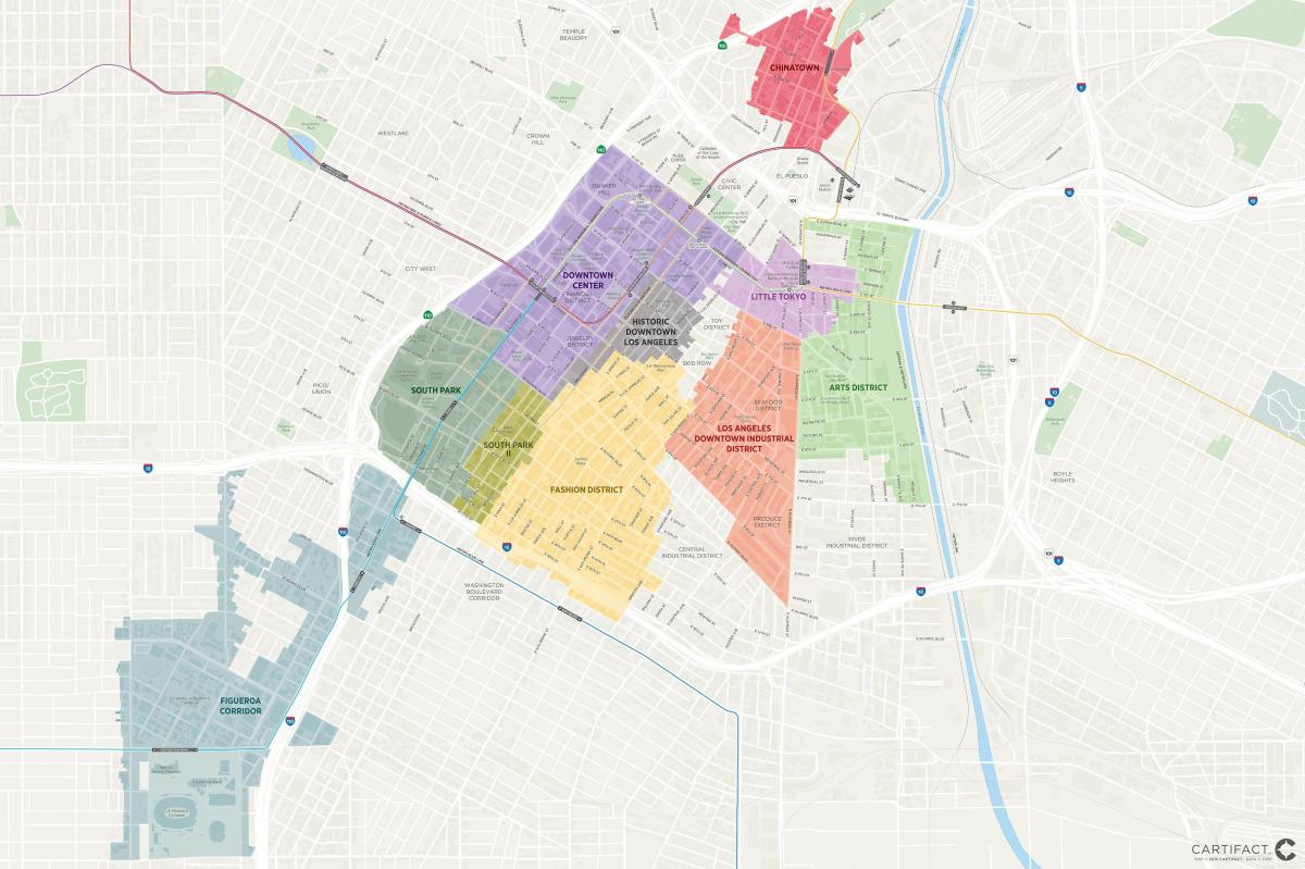 mapa centrum miasta Los Angeles obszary 