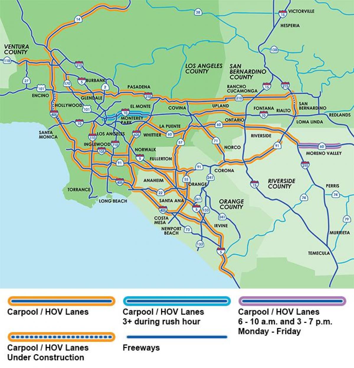 Los Angeles autostrady pasa автопулов mapie