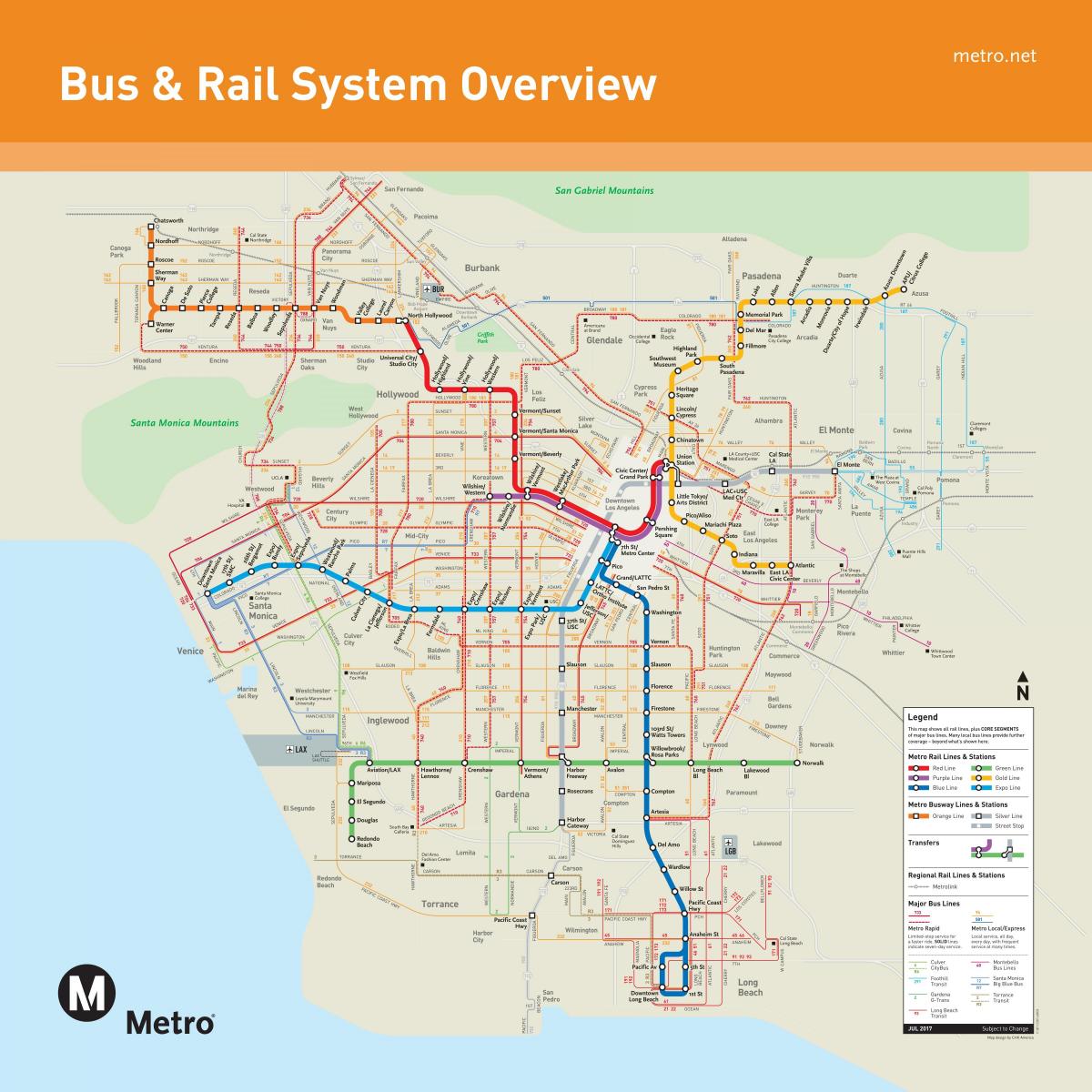 Los Angeles transportu publicznego mapie