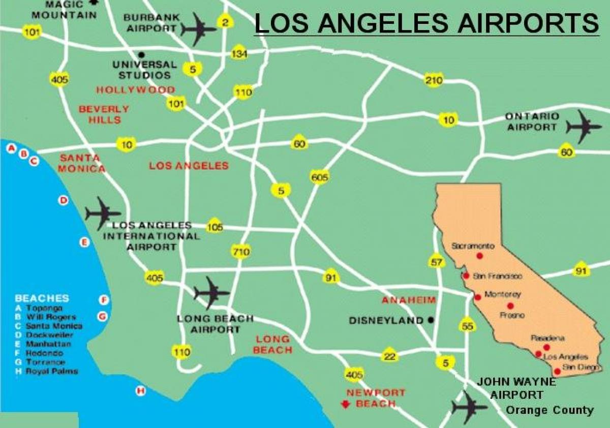 Lotniska w Los Angeles na mapie