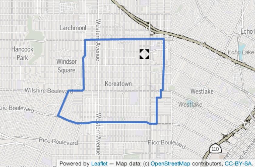 mapa Koreańskim dzielnicy Los Angeles