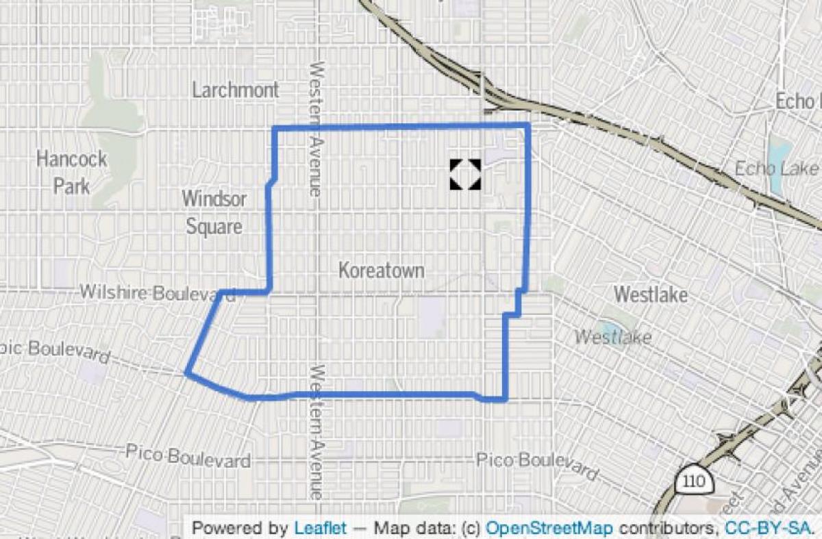 mapa Koreańskim dzielnicy Los Angeles