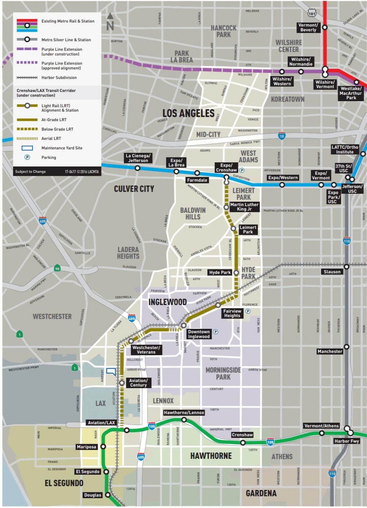 mapa linii metra Crenshaw 