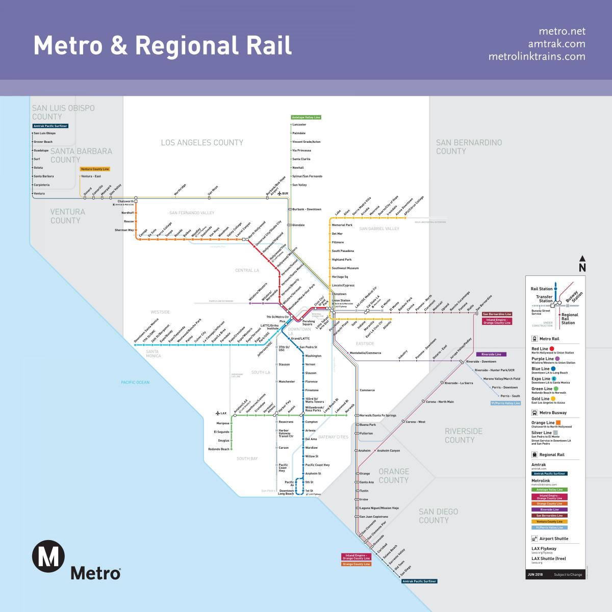 Metra w Los Angeles kolejowych mapie