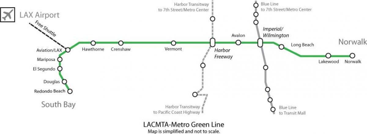 metro linia zielona na mapie Los Angeles