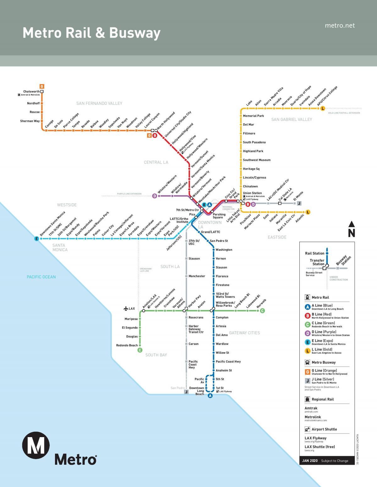 mapa metra w Los Angeles