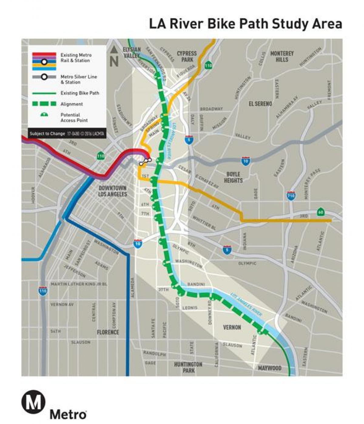 Rzeka Los Angeles mapę ścieżka rowerowa 