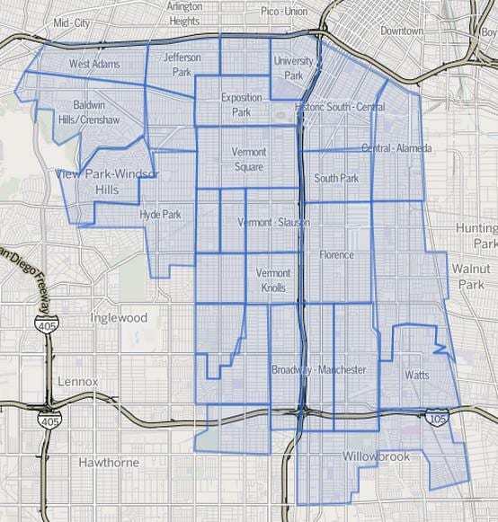 mapa Południowej Los Angeles