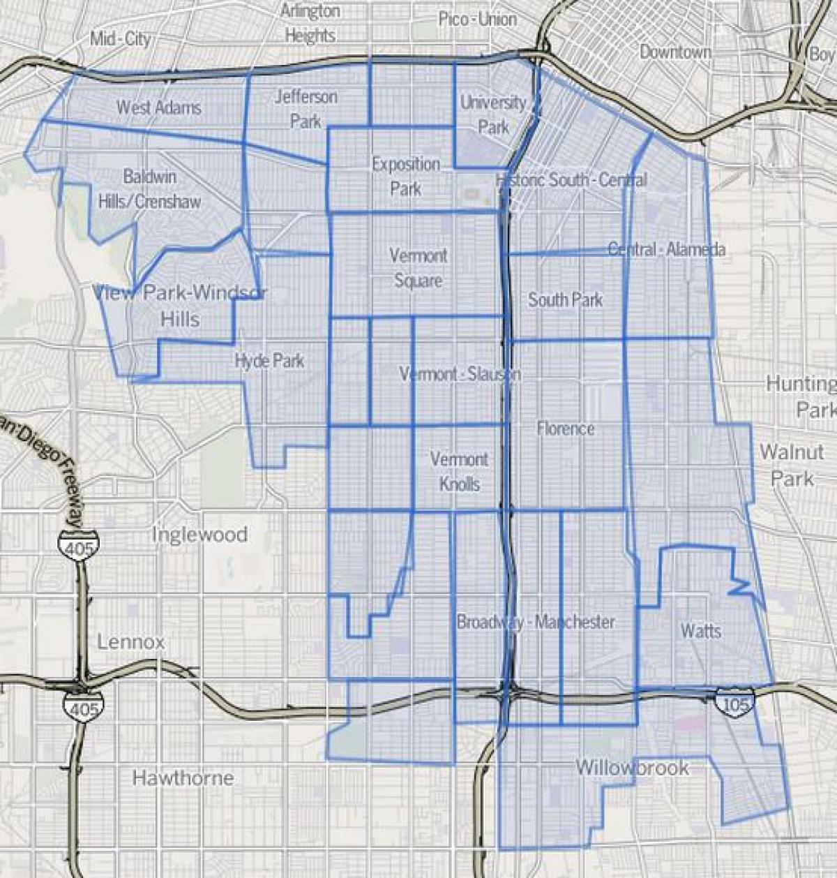 mapa Południowej Los Angeles 