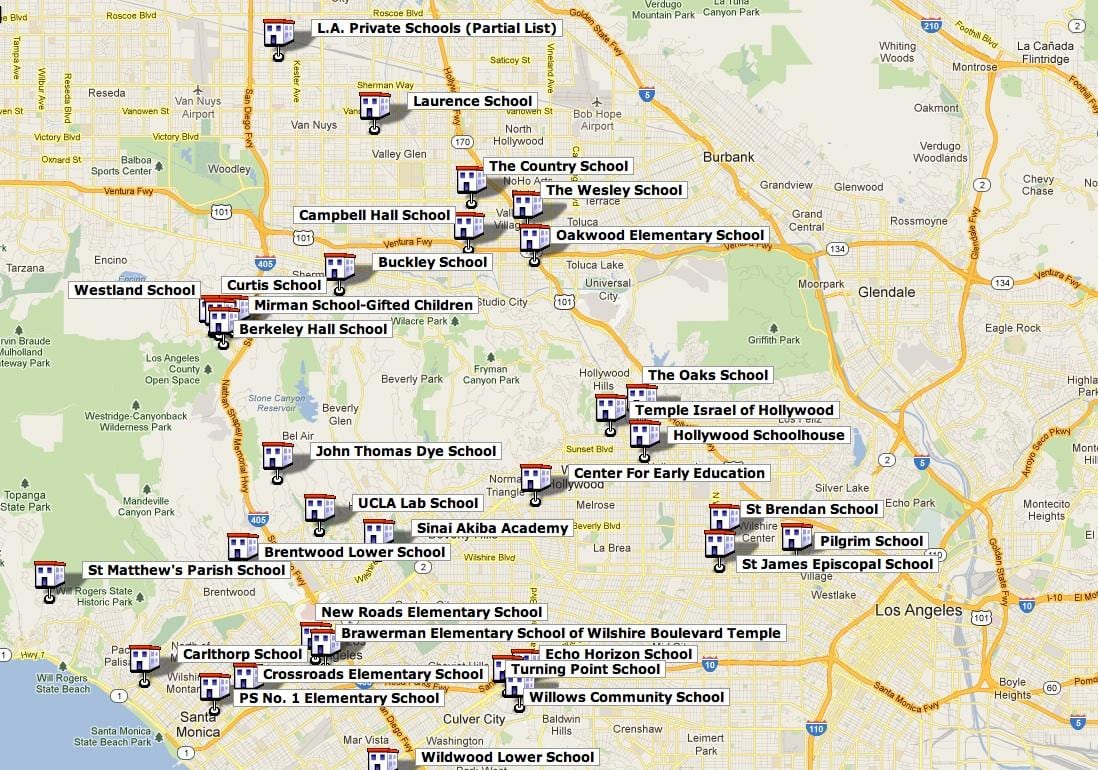 mapa szkół średnich w Los Angeles