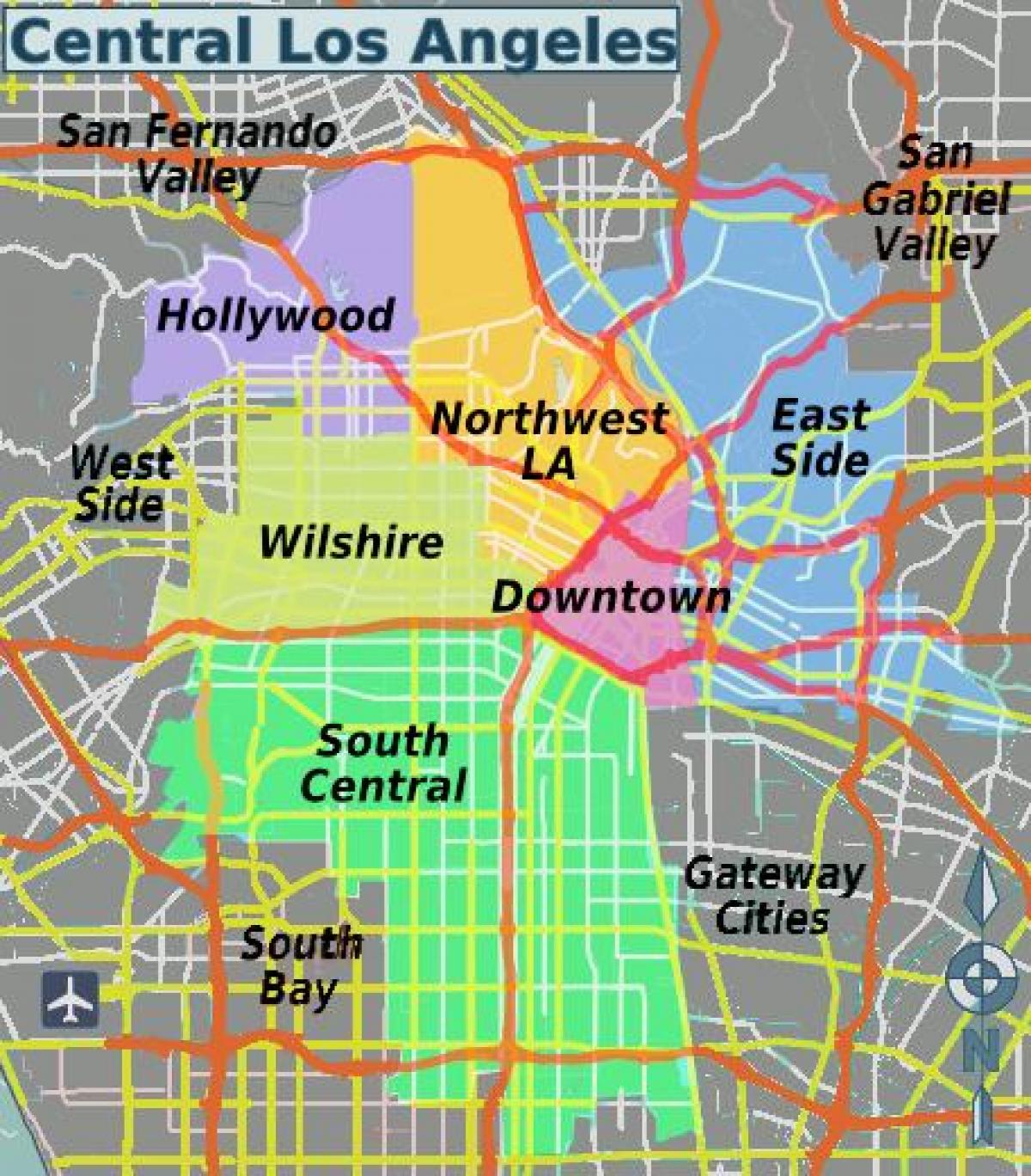 mapa centrum Los Angeles