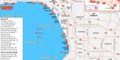 Los Angeles, plaże mapie